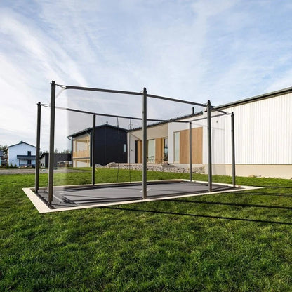 Casavibeo Acon 13 HD rectangular trampoline with safety net and ladder, showing sturdy frame and jumping surface.