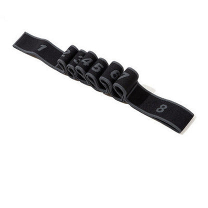 Mivoza Deutschland adjustable resistance band with 8 segments for yoga and strength training exercises.