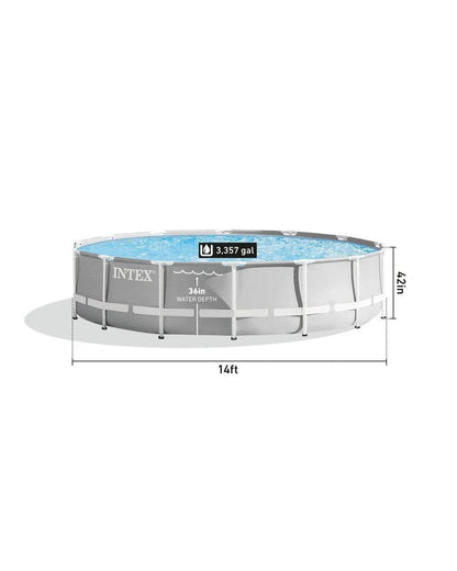 Casavibeo Prism Frame 14-foot by 42-inch above ground pool set with sturdy metal frame and clear water, ready for summer fun.