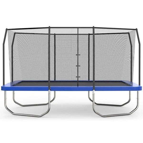 Casavibeo Skywalker 15x9-foot rectangular trampoline with safety net, sturdy frame, and jumping surface for outdoor fun.