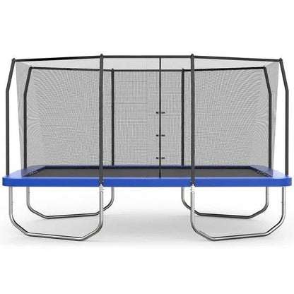 Casavibeo Skywalker 15x9-foot rectangular trampoline with safety net, sturdy frame, and jumping surface for outdoor fun.