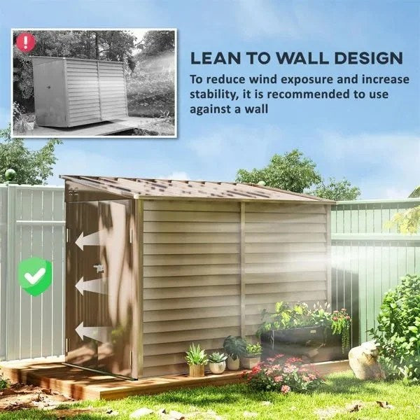 Casavibeo garden shed with white walls and gray roof, featuring double doors and window, outdoor storage solution.