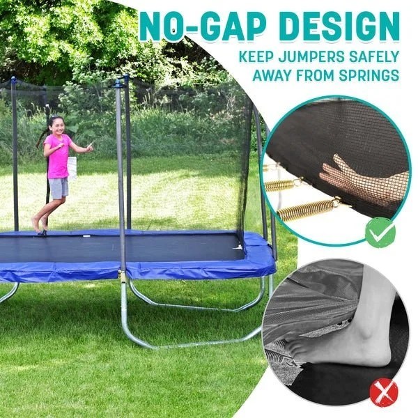 Casavibeo Skywalker 15x9 ft rectangle trampoline with safety pad and net enclosure for outdoor fun and exercise.