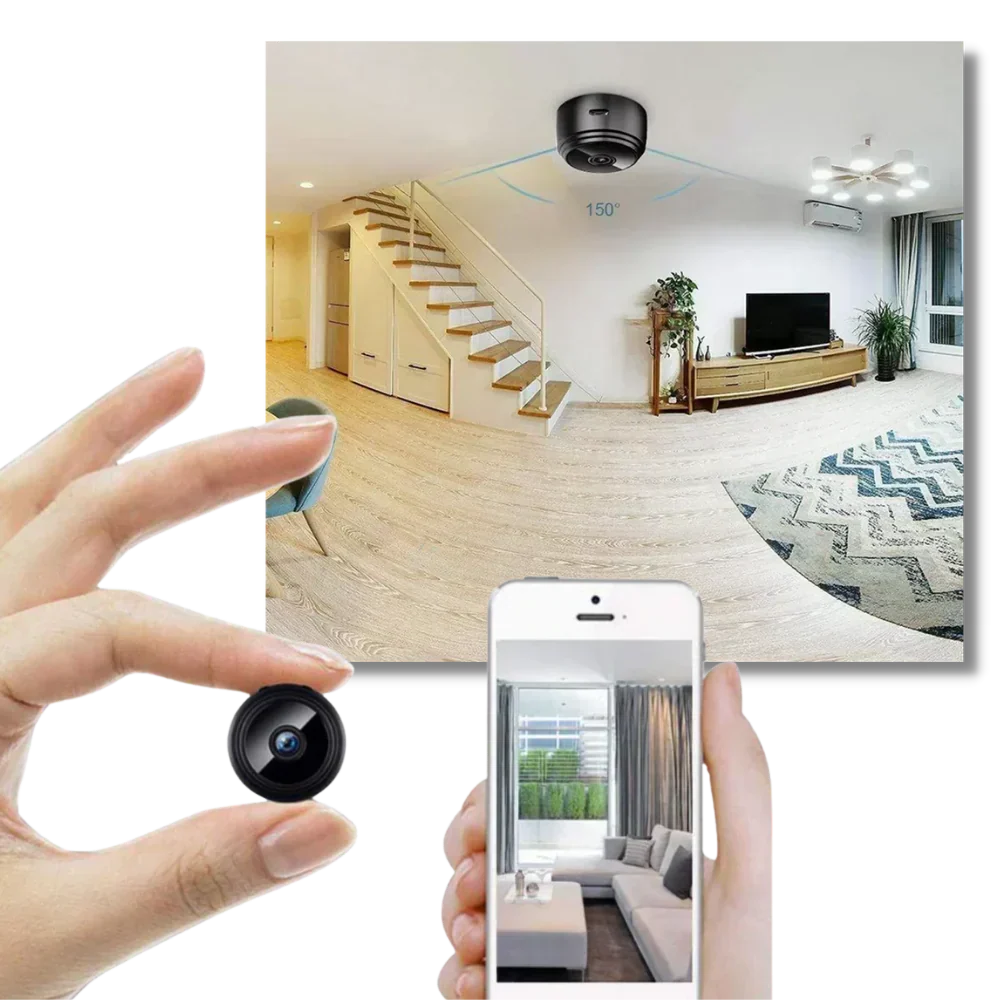 Mini wireless surveillance camera by Belro with motion detection, compact security camera for home or office monitoring.