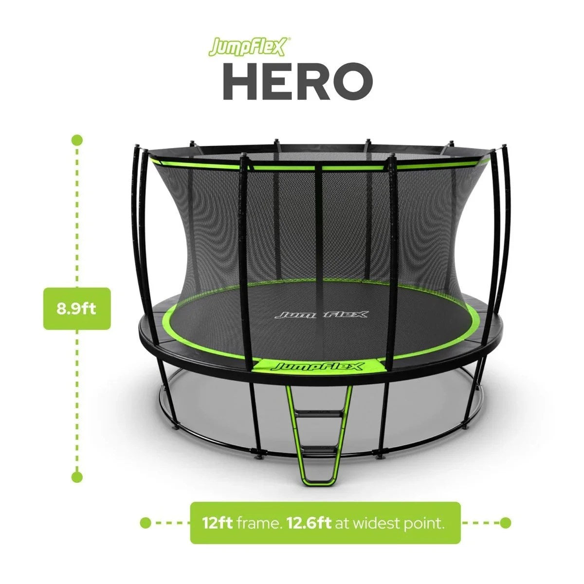 Casavibeo JumpFlex Hero round outdoor backyard trampoline with safety net and sturdy frame for kids and family outdoor fun.