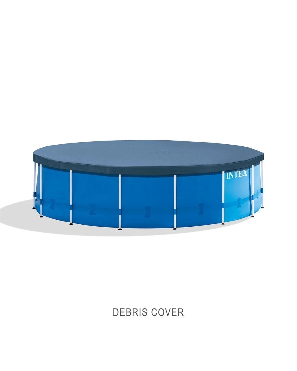 Casavibeo Intex 15ft x 48in metal frame pool set with cover, showing the pool and protective cover on a sunny backyard.