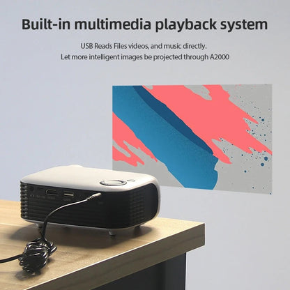 Belro HD mini pocket portable projector showing colorful images on a wall, compact electronics for on-the-go projection.