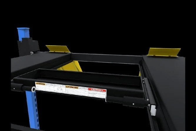 Casavibeo Dannmar D4-9 9,000-lb capacity four-post lift with sturdy metal posts and hydraulic system for vehicle maintenance.
