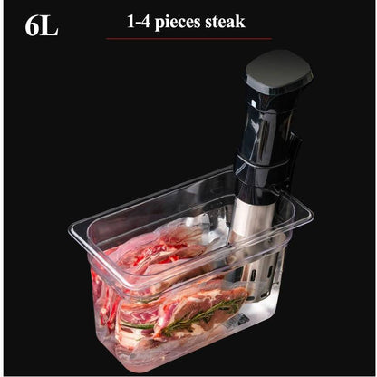 Belro sous vide container for precise food storage and cooking, shown with clear, durable plastic design and secure lid.