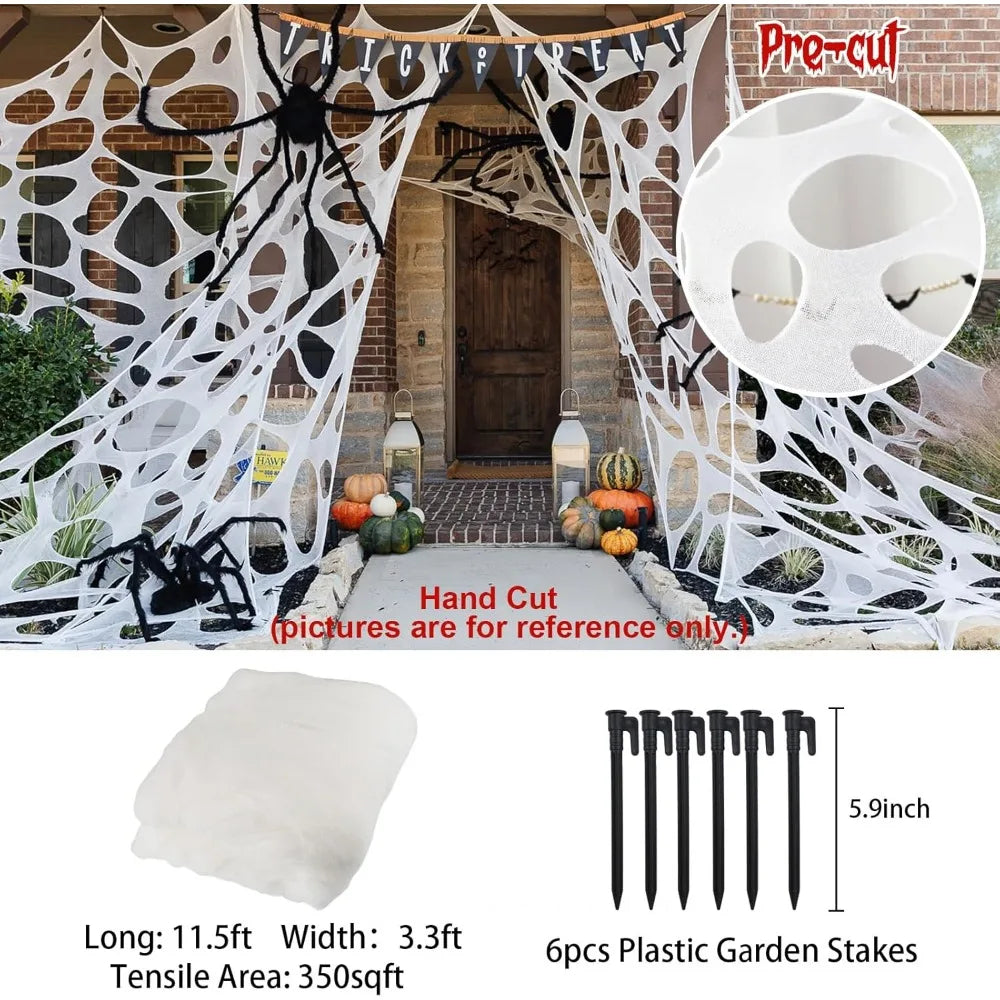 Belro Halloween giant spider web decoration with stakes for outdoor home and garden spooky decor.