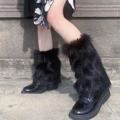 Belro winter faux fur leg warmer boots cover, cozy clothing accessory with plush fur detail, designed to keep legs warm and stylish.