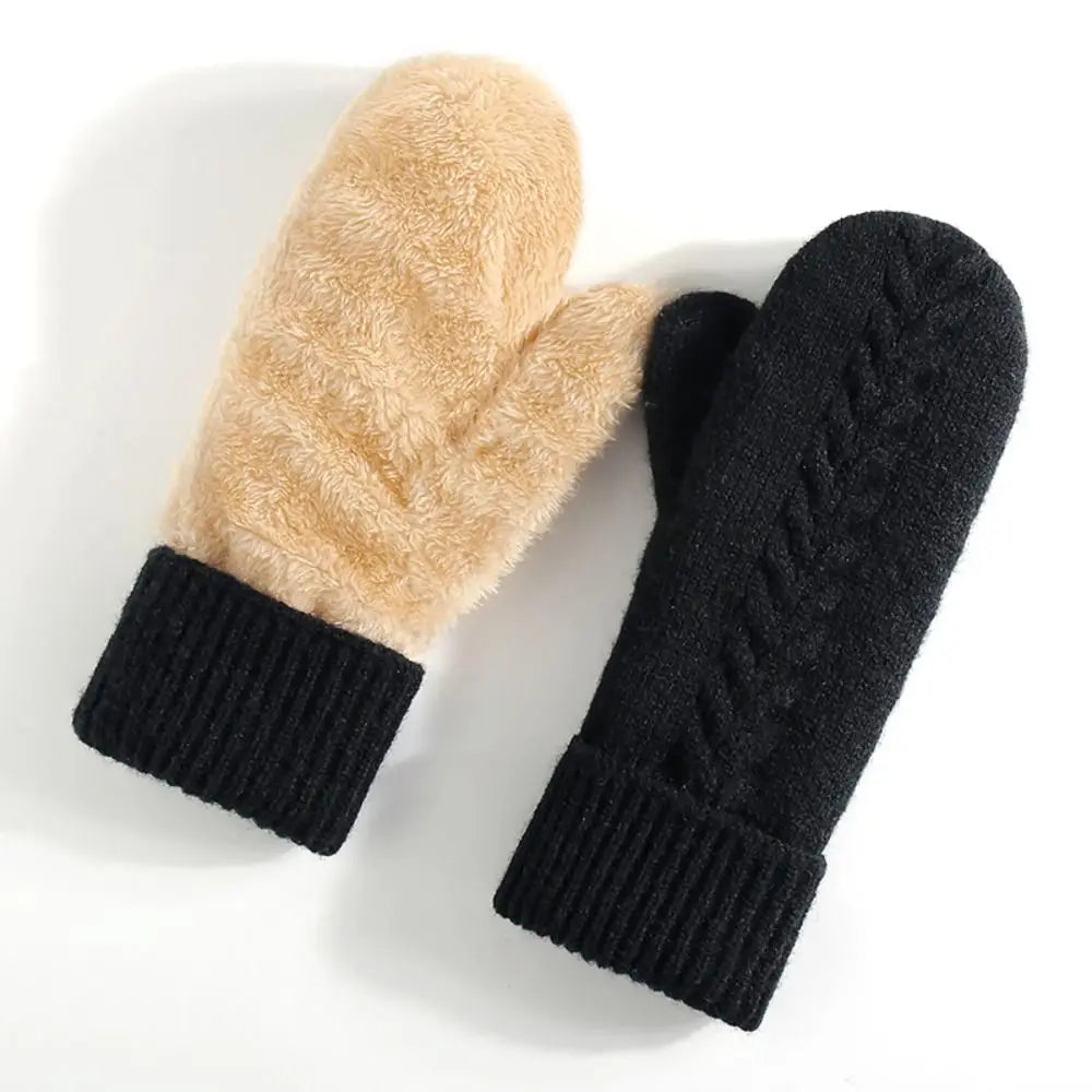Belro double layer fleece lined winter mittens showing soft fleece interior and durable outer fabric for cold weather protection.