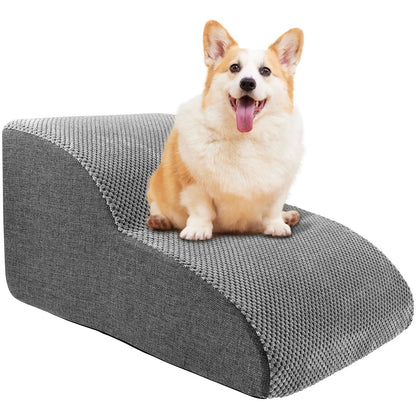 Belro dog stairs for bed, lightweight pet steps with non-slip surface, designed to help dogs reach higher beds safely.