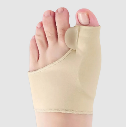 Belro gel bunion corrector shown on a foot, designed to help realign the big toe for comfort and foot health.