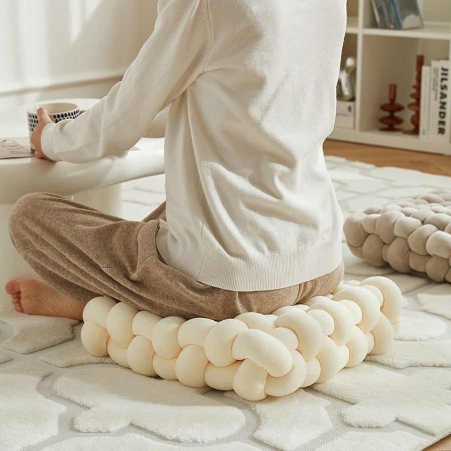 Mivoza woven knot velvet floor cushion, soft and plush seat pad for living room relaxation and casual seating.