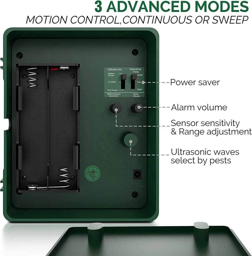 Belro ultrasonic bird repeller for woodpeckers, outdoor pest control device in a garden setting, designed to deter pest birds effectively.