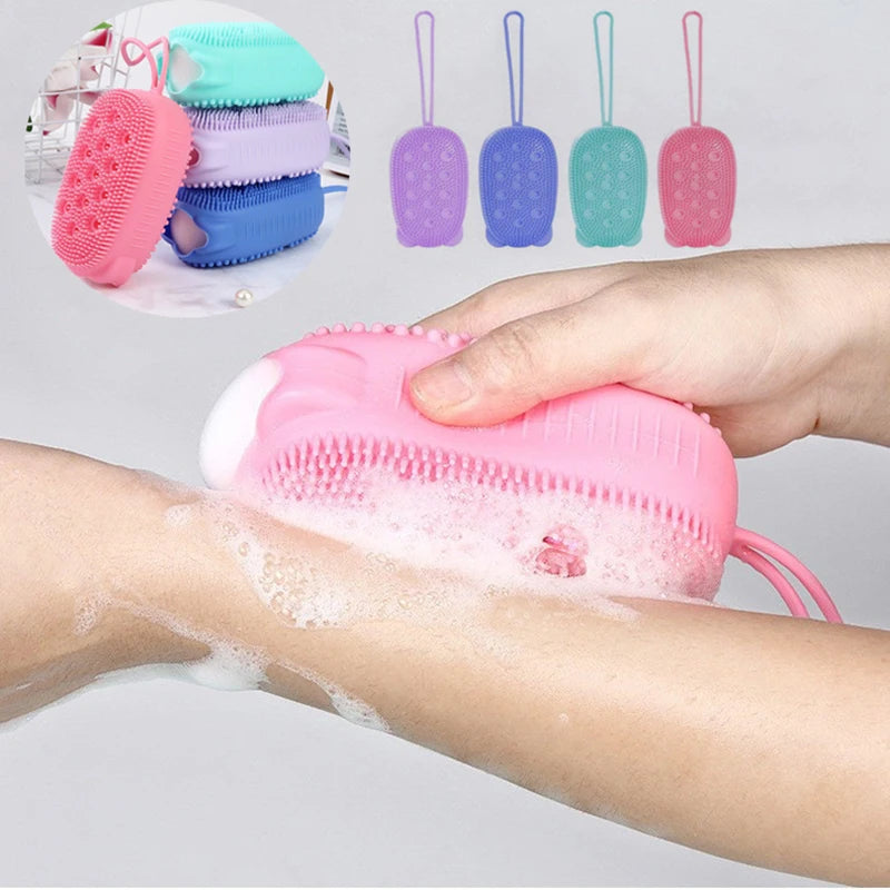 Belro silicone body scrubber with soap dispenser, soft textured exfoliating tool for smooth skincare in health and beauty routines.