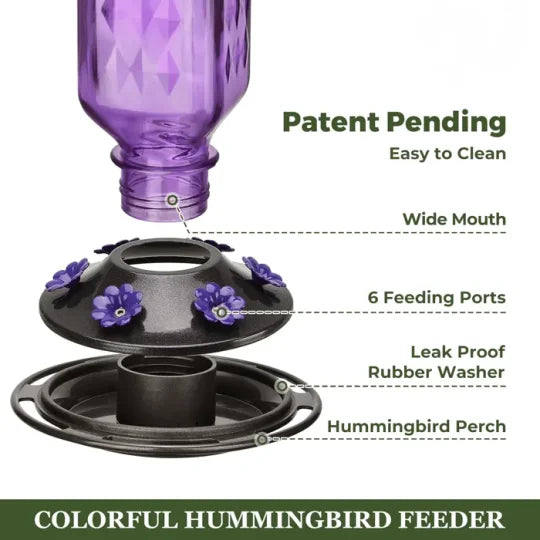 Belro 24oz leak-proof glass hummingbird feeder with a colorful floral design, suitable for outdoor garden decor.
