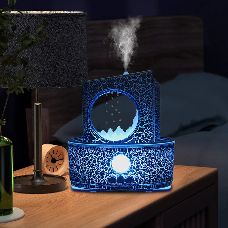 Belro Rain Clouds essential oil diffuser and humidifier showing a sleek, modern design with mist and ambient lighting.