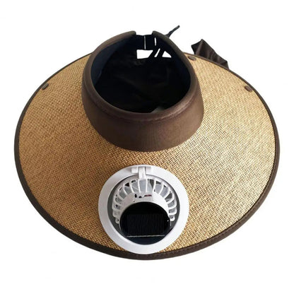 Belro wide brim sun hat with built-in solar powered fan, outdoor accessory for sun protection and cooling.