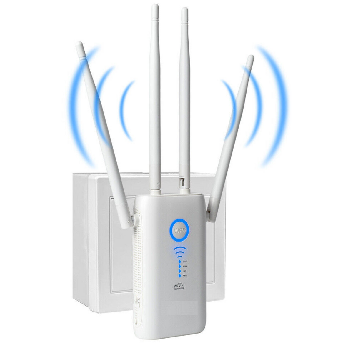 Belro wireless WiFi repeater and signal booster extending internet range for home or office use.