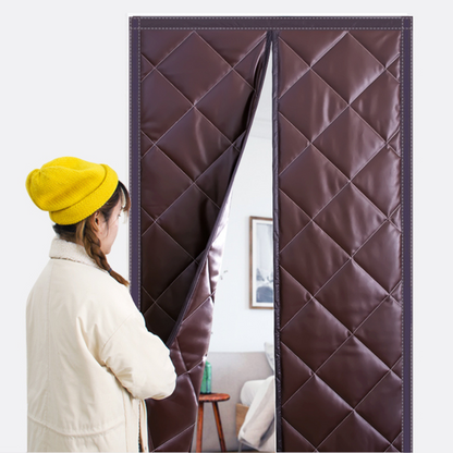Magnetic thermal winter door insulation curtain by Belro, designed to block drafts and improve home energy efficiency.