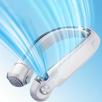 Belro wearable rechargeable summer travel neck cooling fan worn around the neck, compact and lightweight for outdoor use.