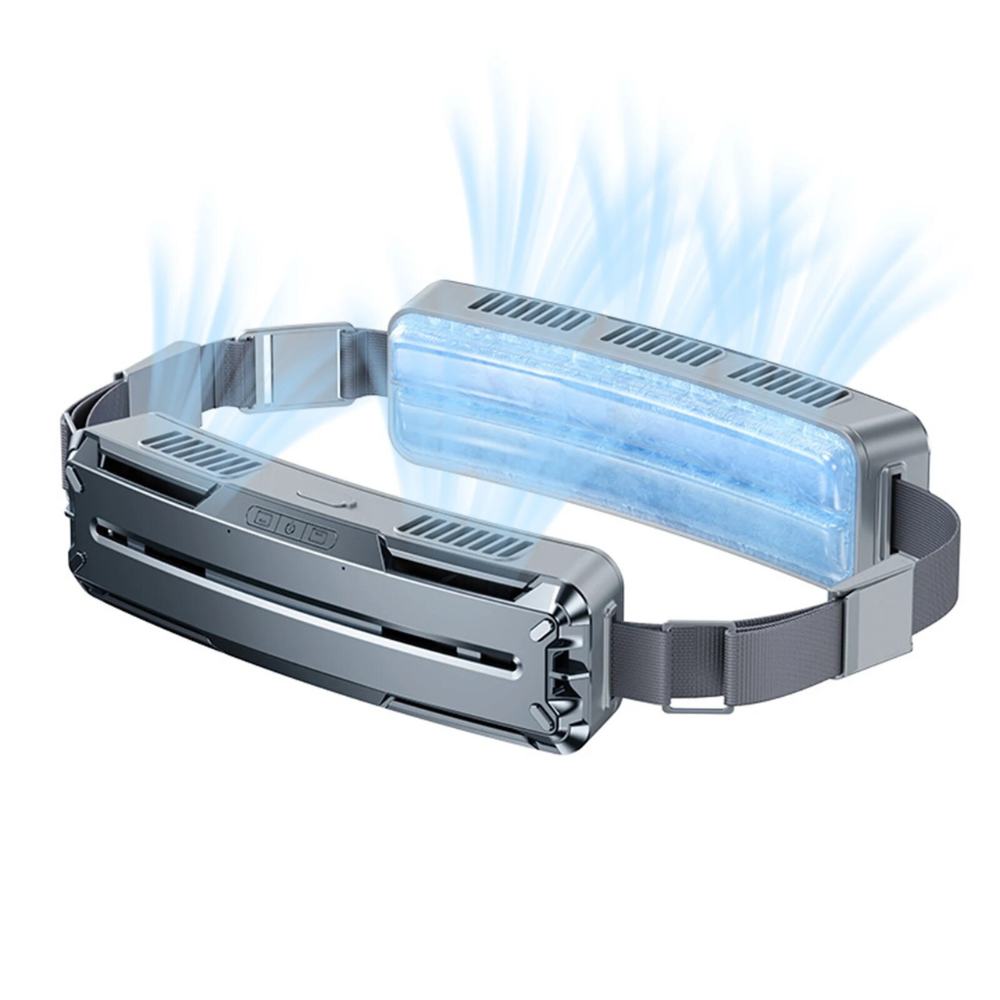 Belro hands-free waist fan belt for travel, designed for cooling comfort, worn around the waist, with adjustable straps and fan unit.