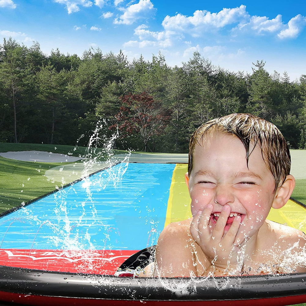 Belro inflatable backyard slip and slide for kids, colorful outdoor water toy on grass, perfect for summer fun.