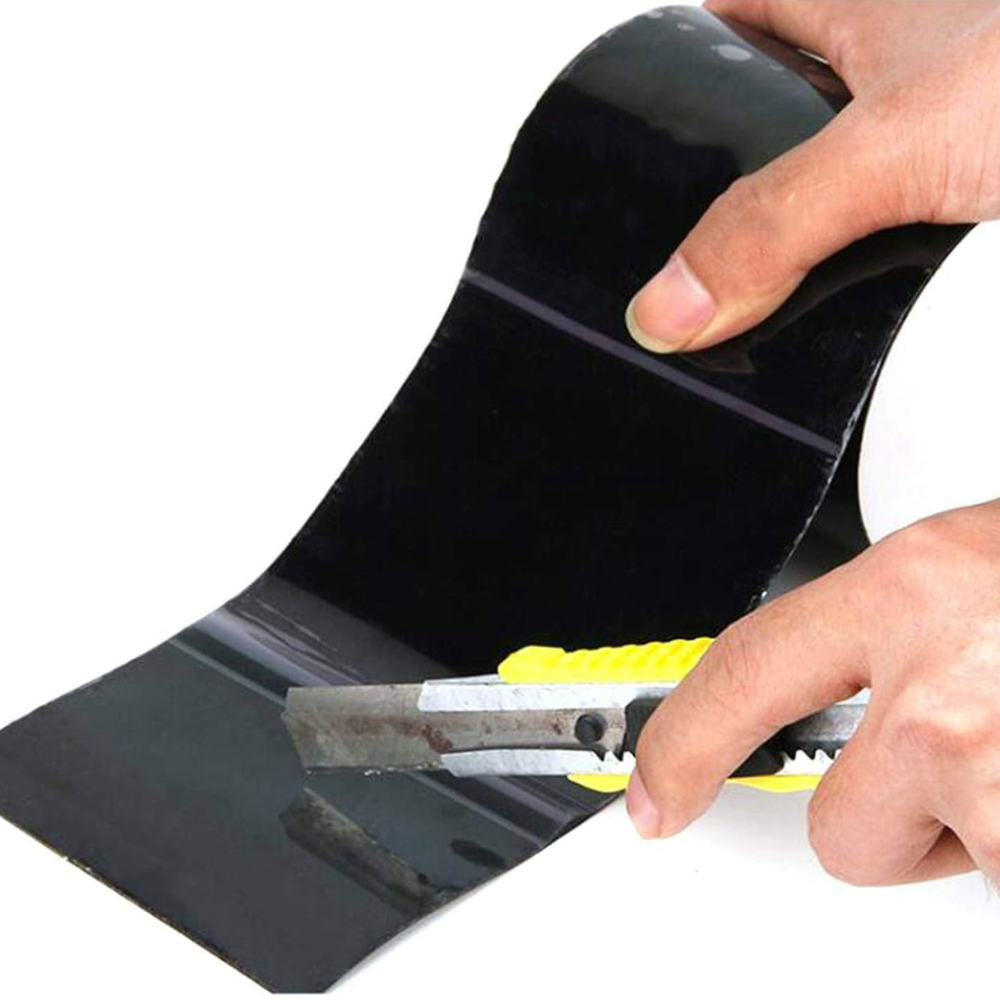 Belro Ultra Strong Stop Leaks waterproof repair tape applied to a pipe for sealing leaks in tools and hardware.