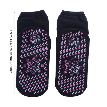 Two pairs of Belro self-heating winter warmer socks, cozy and thick for cold weather, shown in a close-up image.