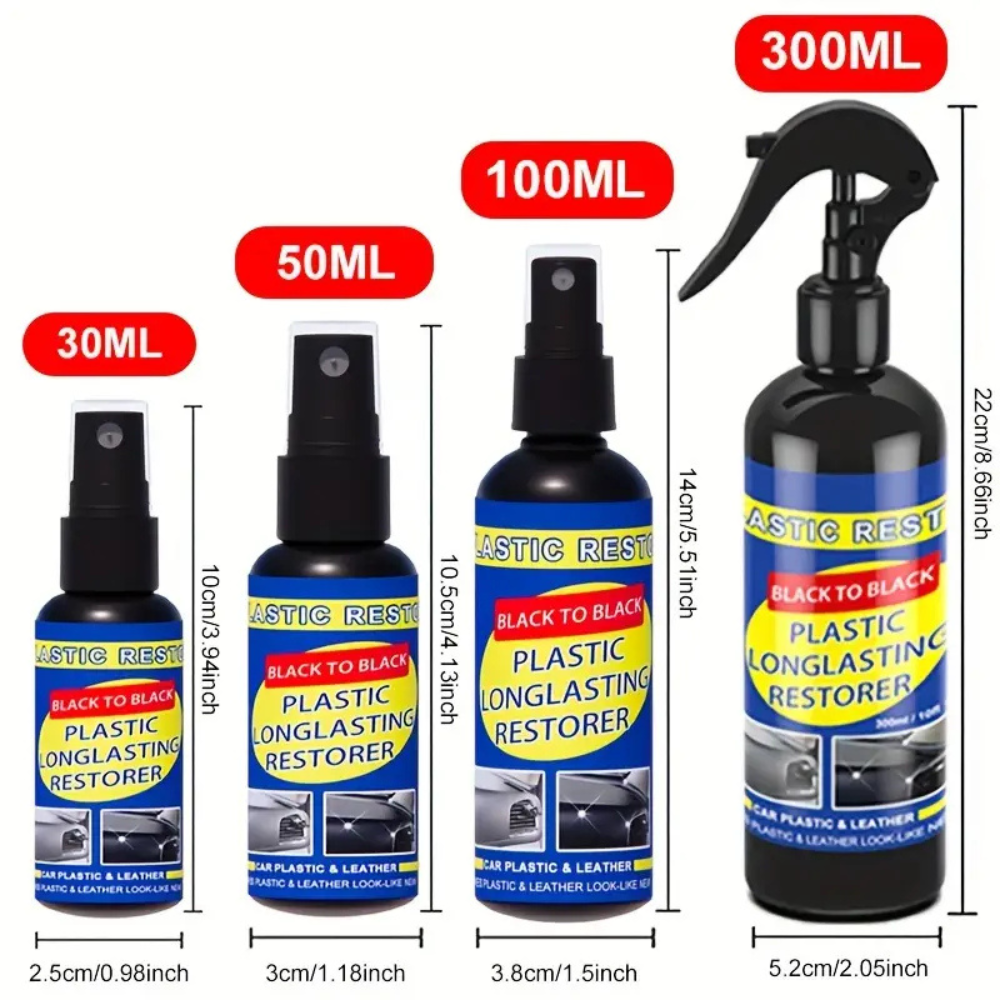 Belro Car Plastic Restorer back to black gloss coating solution for restoring and repairing plastic surfaces in vehicles.
