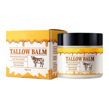 Belro hydrating beef tallow honey moisturizer face and body balm, creamy skin care product with natural ingredients.