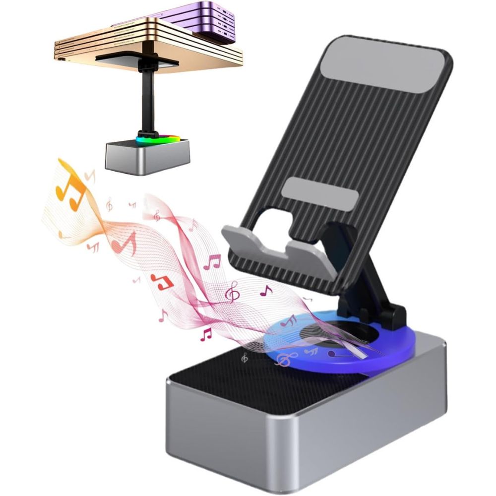 Belro 4-in-1 phone stand with built-in Bluetooth speaker, adjustable holder, and charging port for convenient hands-free use.