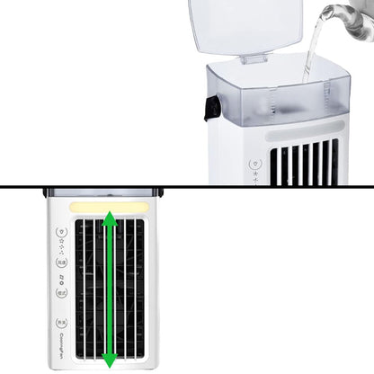 Belro personal portable air conditioner and mini fan for outdoor use, compact cooling device for home and garden.