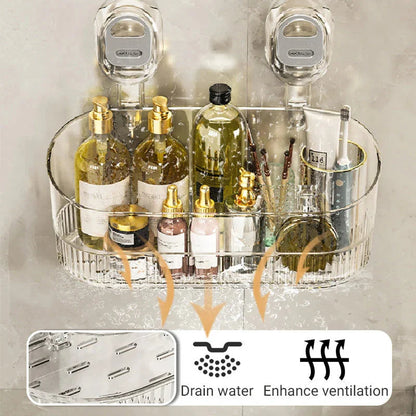 Belro multipurpose suction cup storage rack attached to a bathroom wall for organizing toiletries and accessories.