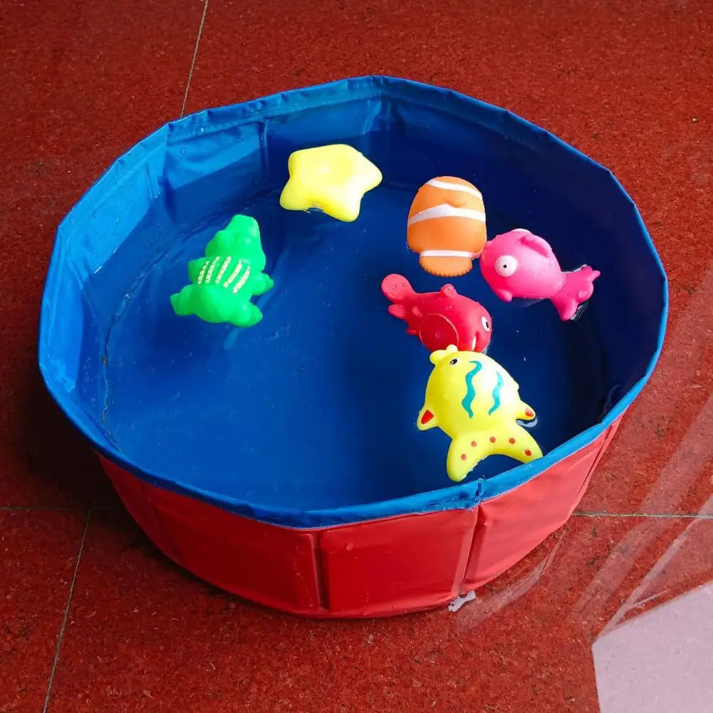 Belro foldable dog pool made of durable material, filled with water, suitable for pets to cool off and play outdoors.