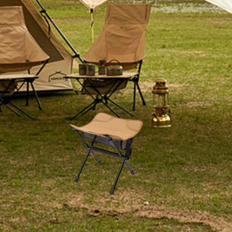 Mivoza folding camping stool with lightweight design and storage net, ideal for outdoor garden seating and portability.
