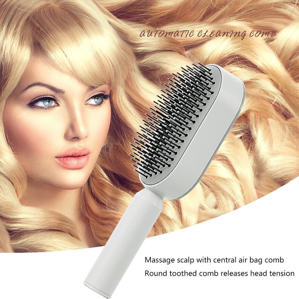 Belro self-cleaning hair brush with ergonomic handle, designed for easy hair detangling and cleaning in hair care routines.