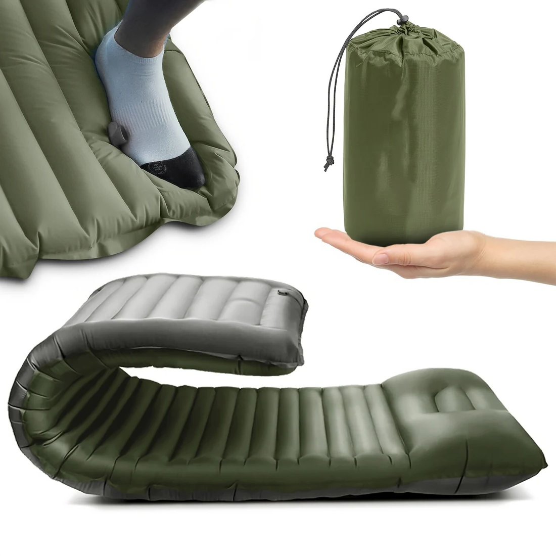 Belro portable camping inflatable mattress, compact and lightweight for outdoor sleeping comfort.
