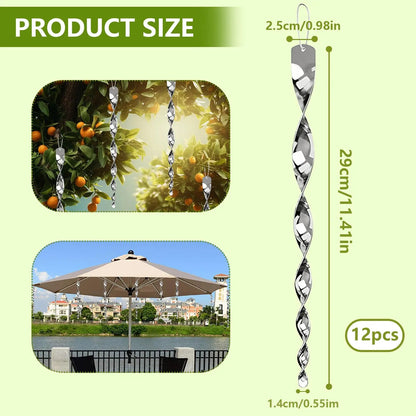 Belro reflective bird deterrent spiral rod for home and garden, designed to scare birds away with shiny, spiral metal design.