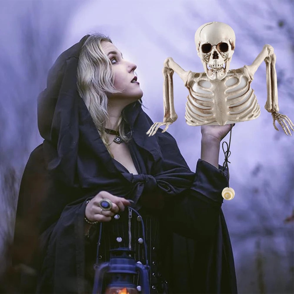 Belro glowing skeleton head Halloween decoration with eerie light, perfect for spooky home and garden decor.