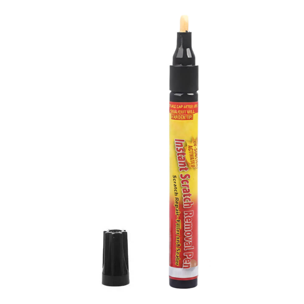 Belro instant scratch removal pen for home and garden decor, showing the pen and a surface with a scratch being repaired