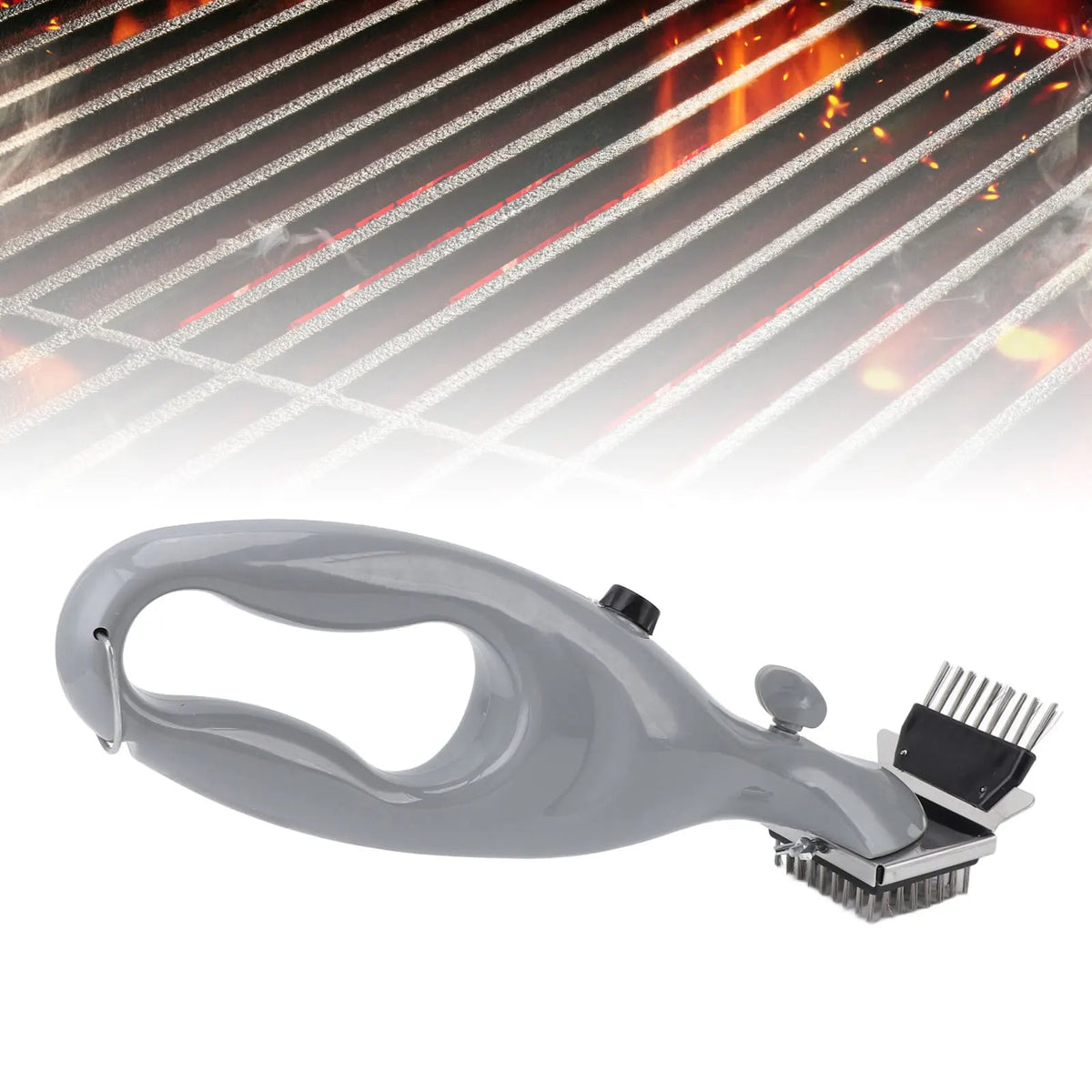 Belro steam cleaning barbecue grill brush with stainless steel bristles and ergonomic handle, used for cleaning grill grates.
