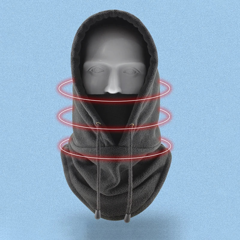 Belro polar fleece balaclava mask for winter, showing a close-up of the black thermal head covering with face and eye openings.