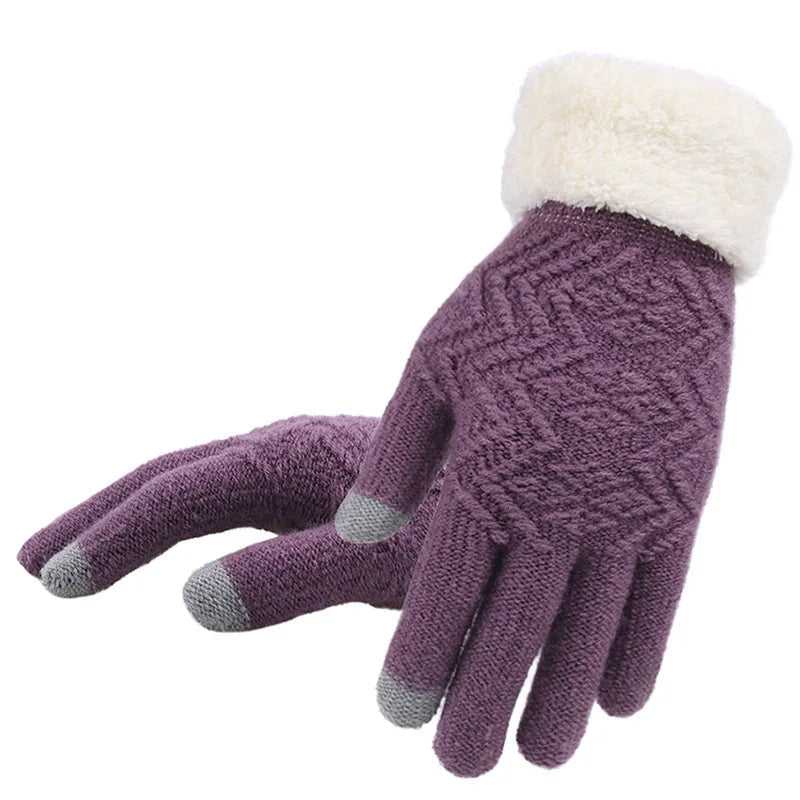 Belro plush lined touch screen knitted gloves, cozy winter accessories with touchscreen fingertips for easy device use.