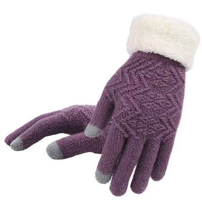 Belro plush lined touch screen knitted gloves, cozy winter accessories with touchscreen fingertips for easy device use.