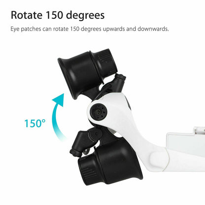 Belro headband magnifier with 8 lenses and LED light, jeweler glasses for detailed close-up work and precision inspection.