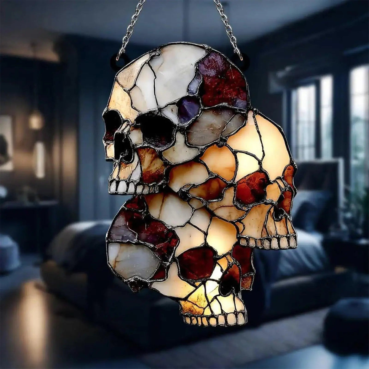 Belro hanging skeleton head Halloween skull decoration for home and garden, featuring a spooky, realistic skull with hanging design.