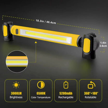 Belro rechargeable LED work light with magnetic base, portable handheld flashlight for work sites and outdoor use.